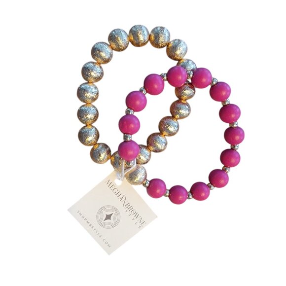 Meghan Browne Style Kari Fuchsia Bracelet Set Gold/Pink Pair of 2 - Picture 1 of 11